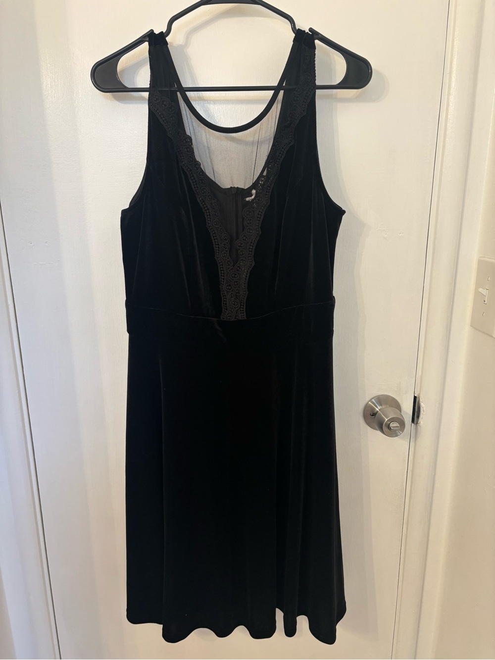 Grace Karin Black Velvet Fit and Flare Dress with Lace Trim